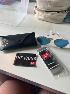 Ray-Ban Gold Frame Aviators with Blue Lenses